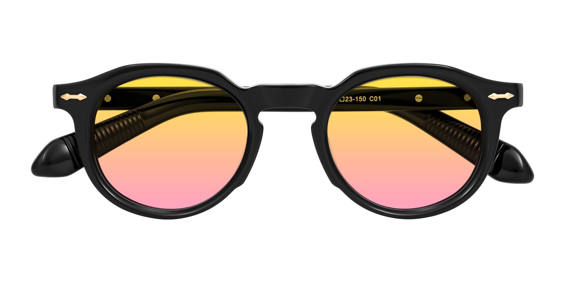 Folded Front of Lachard in Black with Yellow / Pink Gradient Lenses