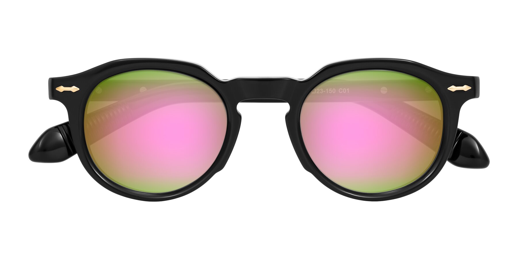 Folded Front of Lachard in Black with Pink Mirrored Lenses