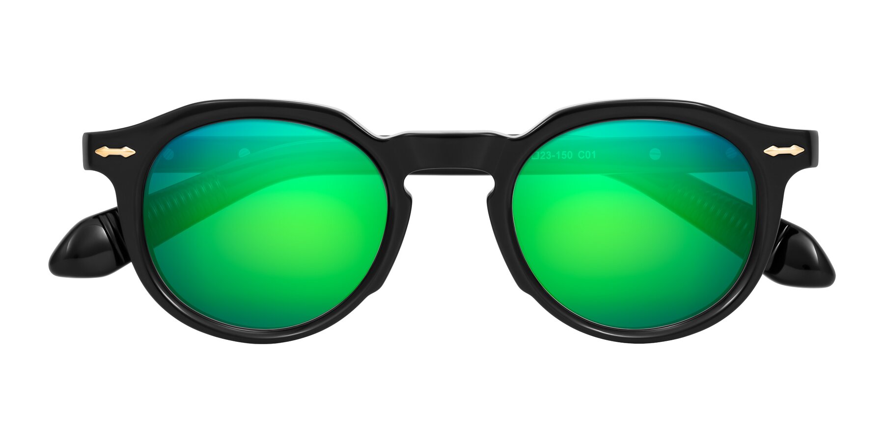 Folded Front of Lachard in Black with Green Mirrored Lenses