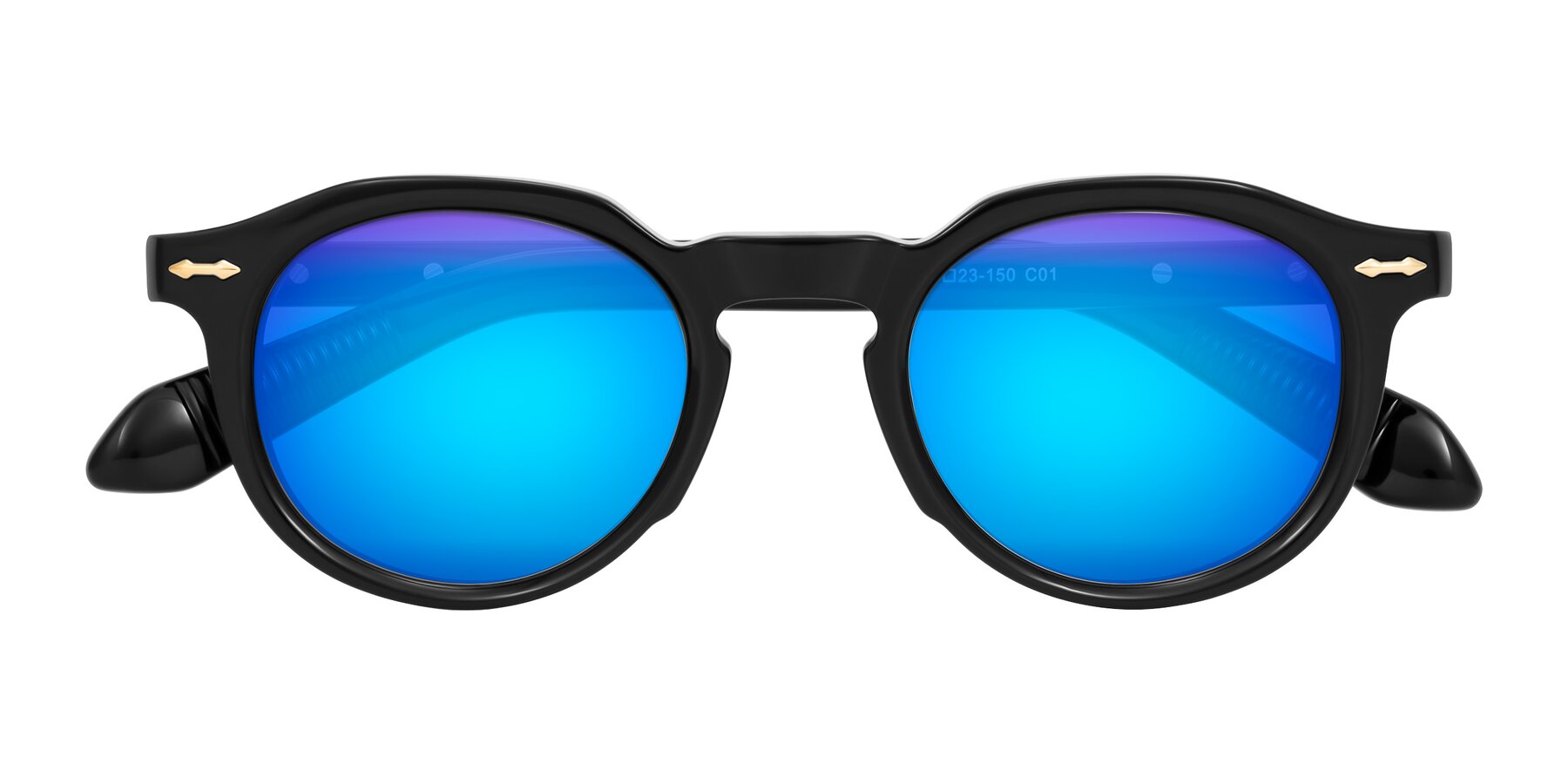 Folded Front of Lachard in Black with Blue Mirrored Lenses