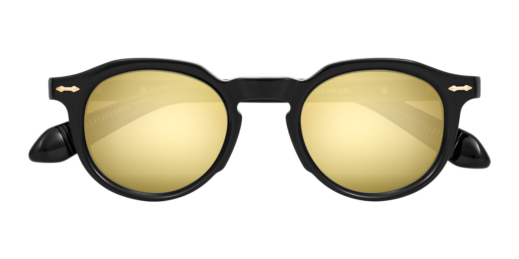 Folded Front of Lachard in Black with Gold Mirrored Lenses