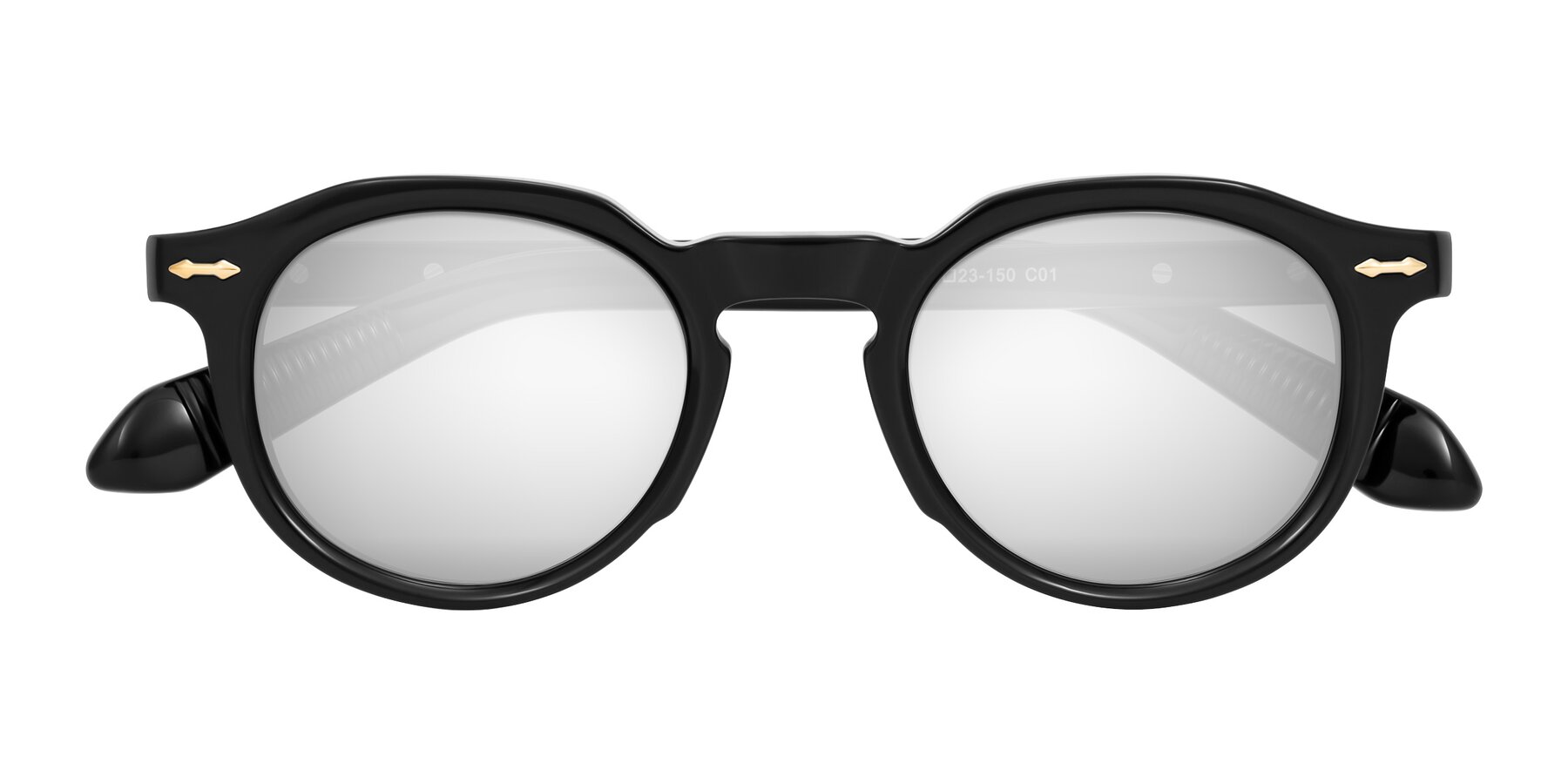 Folded Front of Lachard in Black with Silver Mirrored Lenses