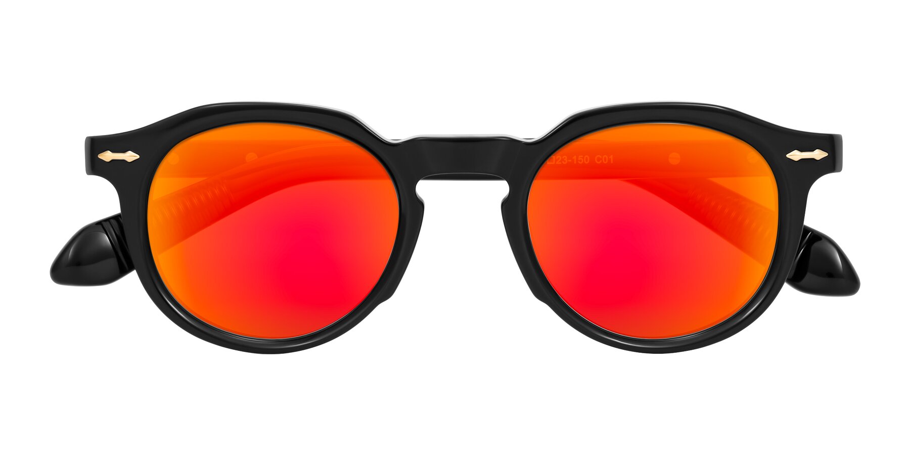 Folded Front of Lachard in Black with Red Gold Mirrored Lenses