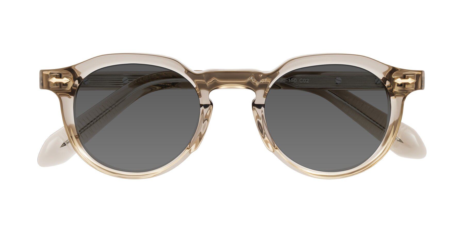 Folded Front of Lachard in Transparent Brown with Medium Gray Tinted Lenses