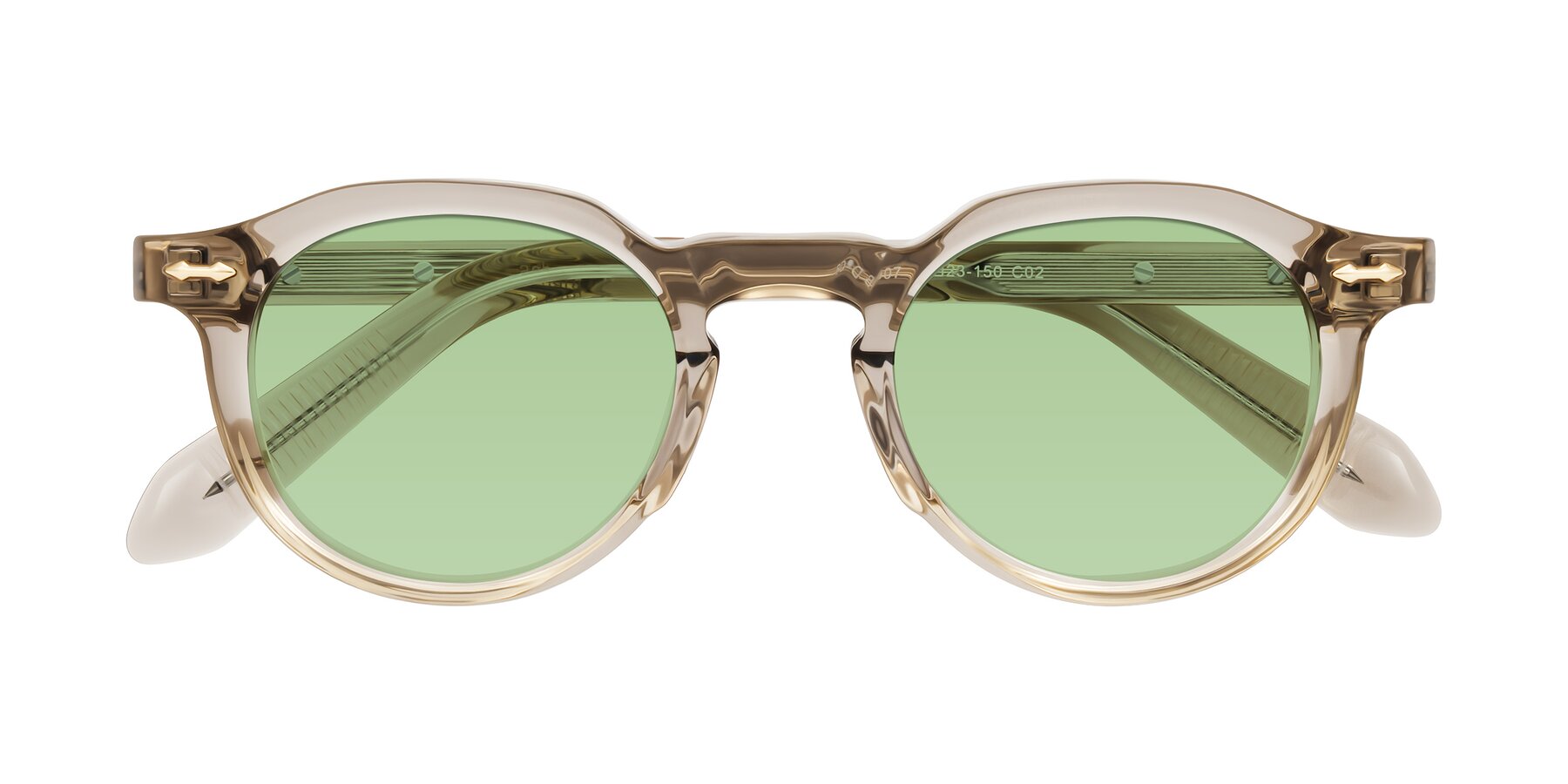 Folded Front of Lachard in Transparent Brown with Medium Green Tinted Lenses