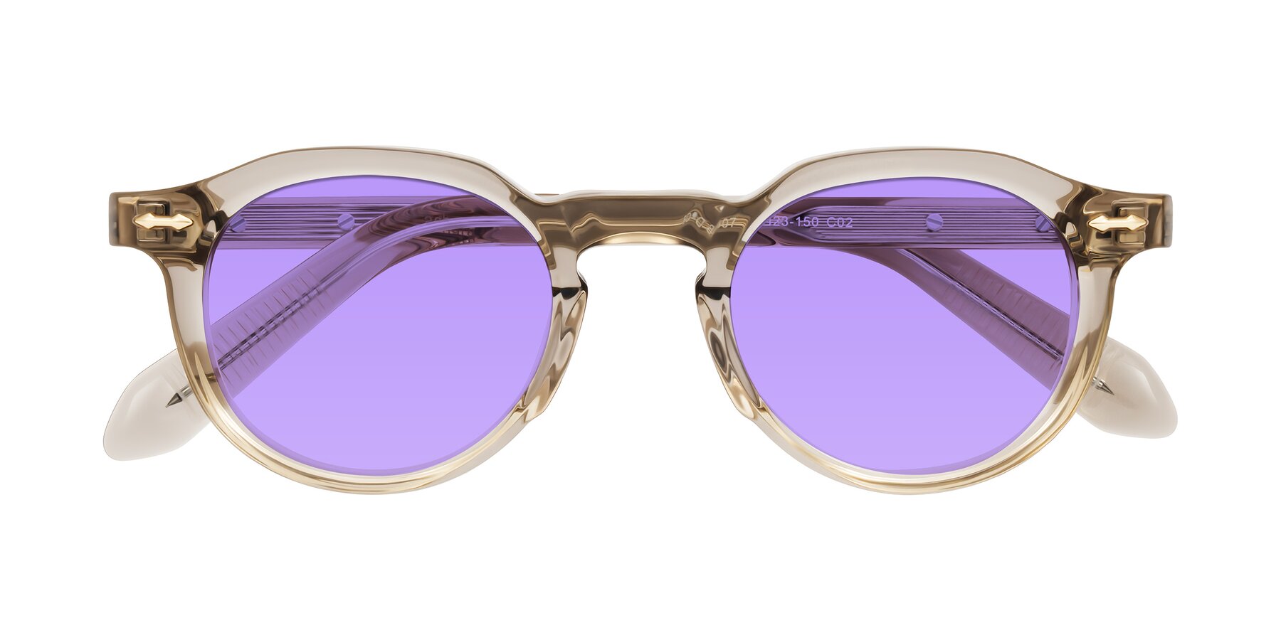 Folded Front of Lachard in Transparent Brown with Medium Purple Tinted Lenses