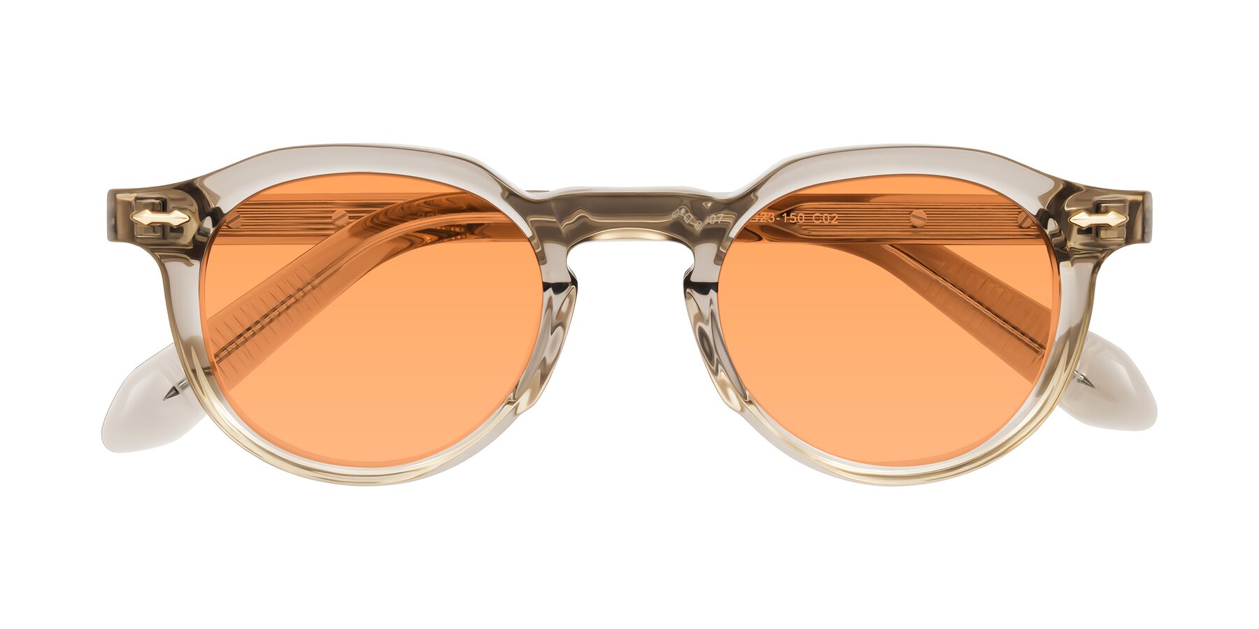 Folded Front of Lachard in Transparent Brown with Medium Orange Tinted Lenses