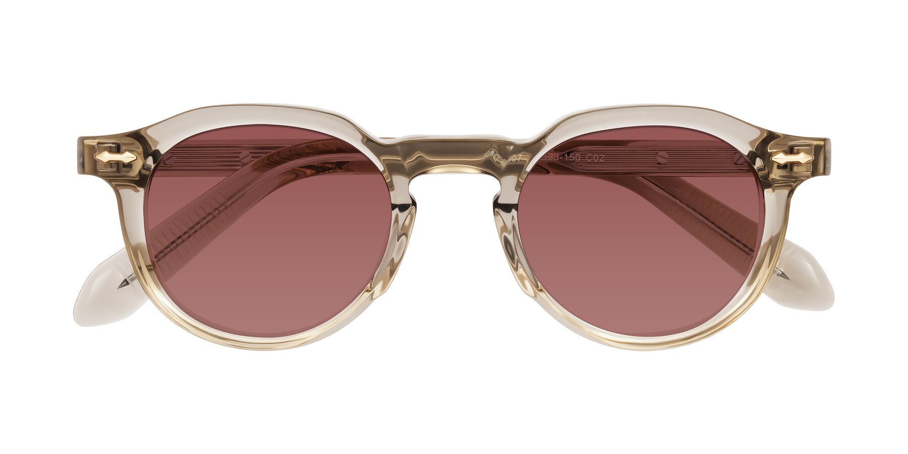 Folded Front of Lachard in Transparent Brown with Garnet Tinted Lenses