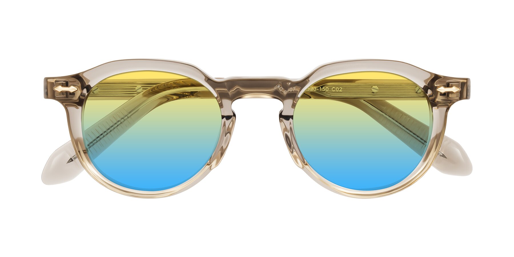 Folded Front of Lachard in Transparent Brown with Yellow / Blue Gradient Lenses