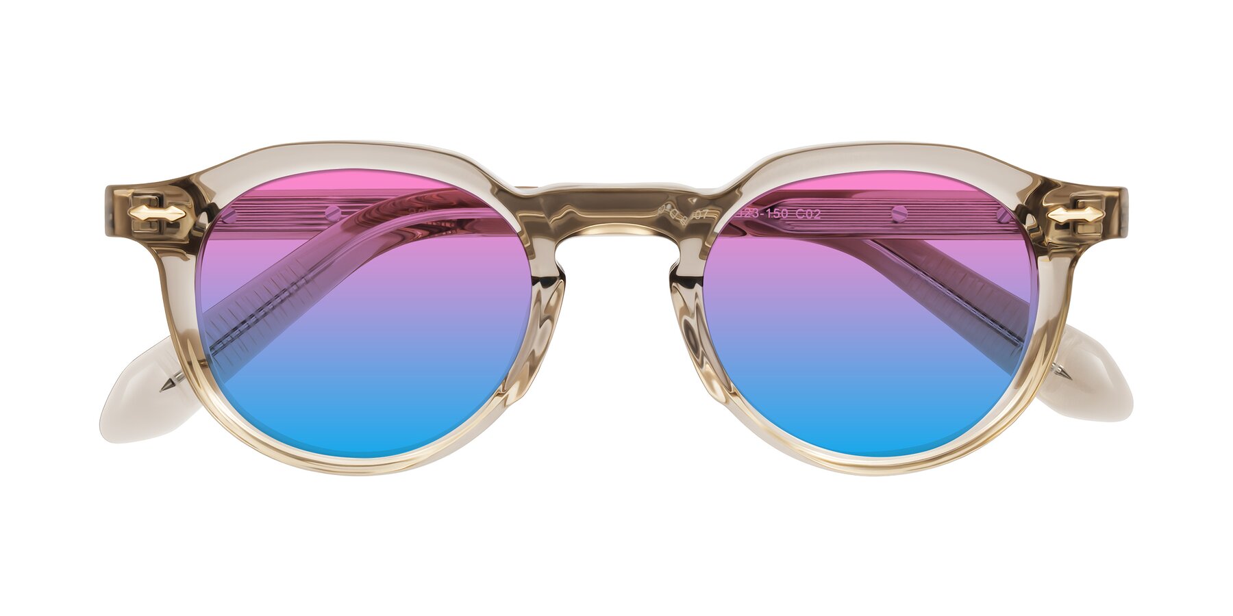 Folded Front of Lachard in Transparent Brown with Pink / Blue Gradient Lenses