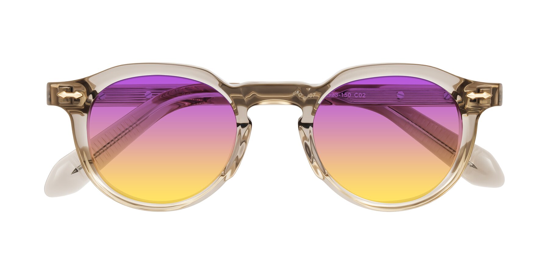 Folded Front of Lachard in Transparent Brown with Purple / Yellow Gradient Lenses