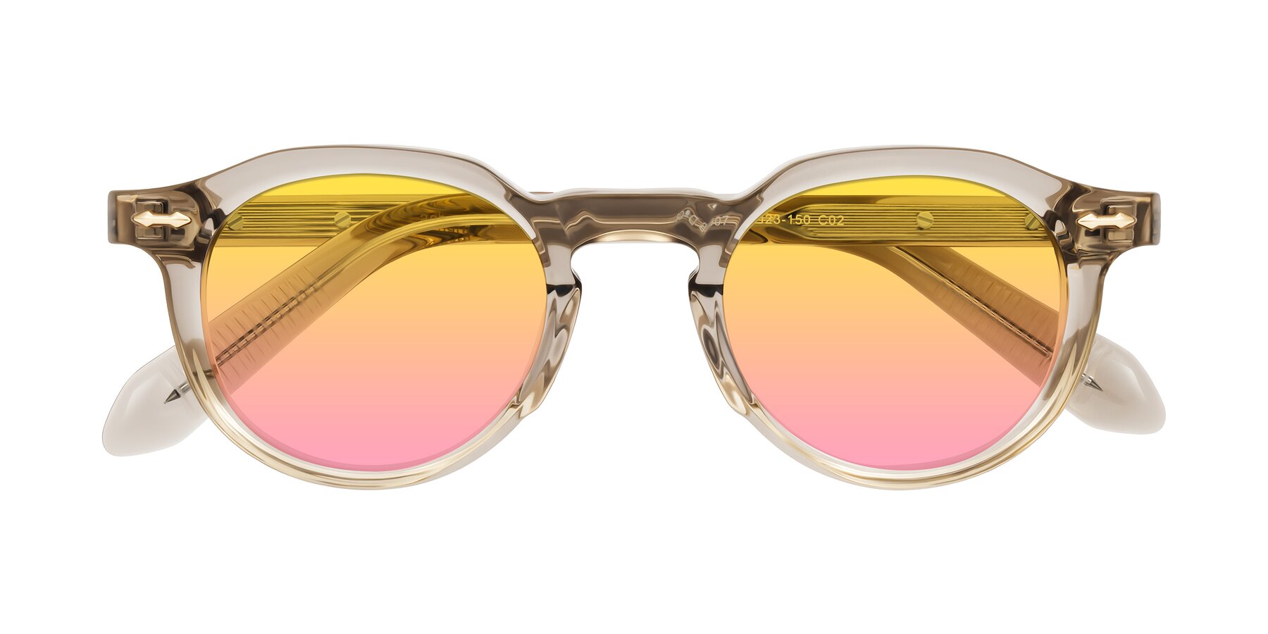 Folded Front of Lachard in Transparent Brown with Yellow / Pink Gradient Lenses