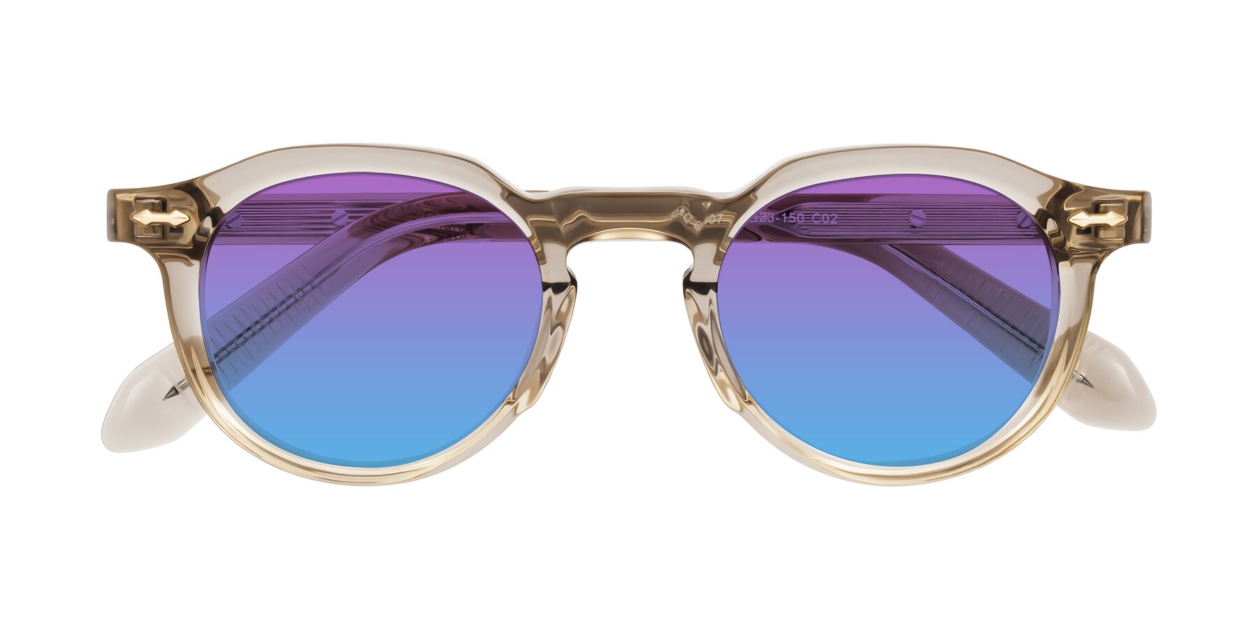 Folded Front of Lachard in Transparent Brown with Purple / Blue Gradient Lenses