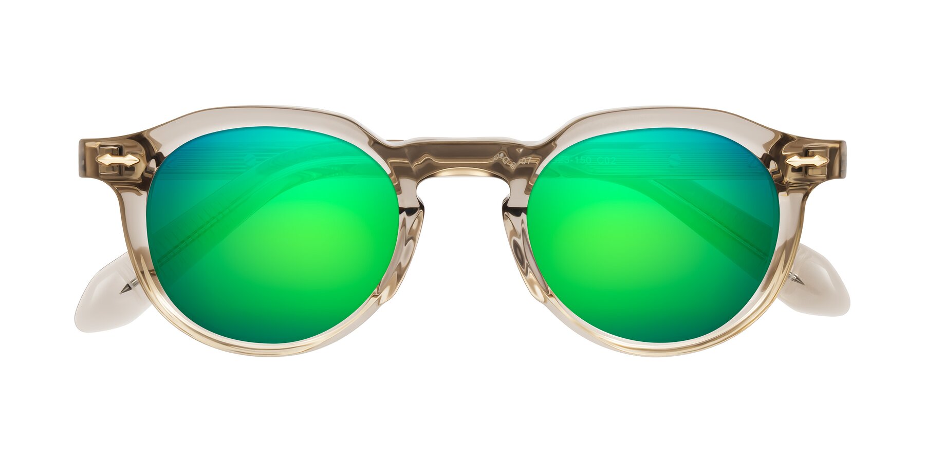 Folded Front of Lachard in Transparent Brown with Green Mirrored Lenses