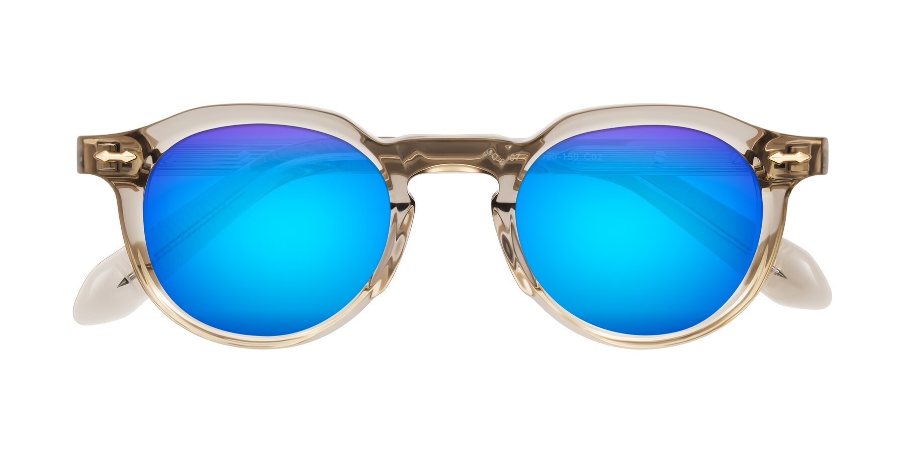 Folded Front of Lachard in Transparent Brown with Blue Mirrored Lenses