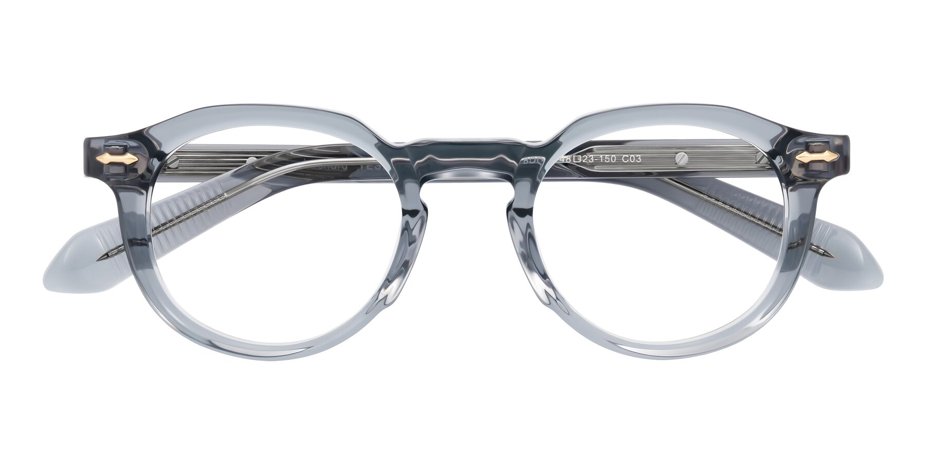 Folded Front of Lachard in Crystal Dusty Blue with Clear Eyeglass Lenses