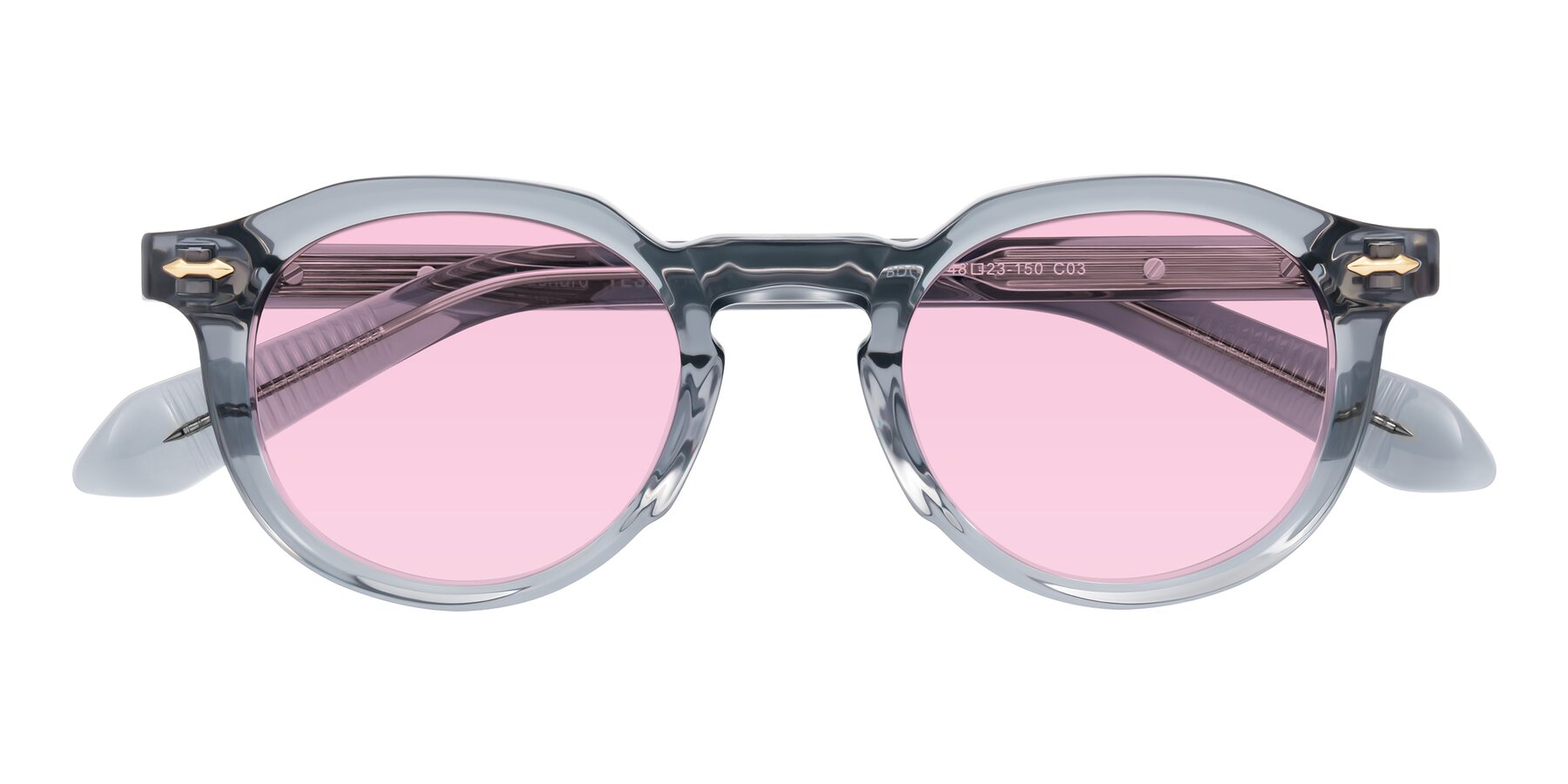 Folded Front of Lachard in Crystal Dusty Blue with Light Pink Tinted Lenses