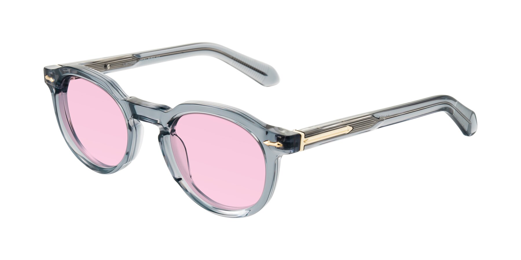 Angle of Lachard in Crystal Dusty Blue with Light Pink Tinted Lenses