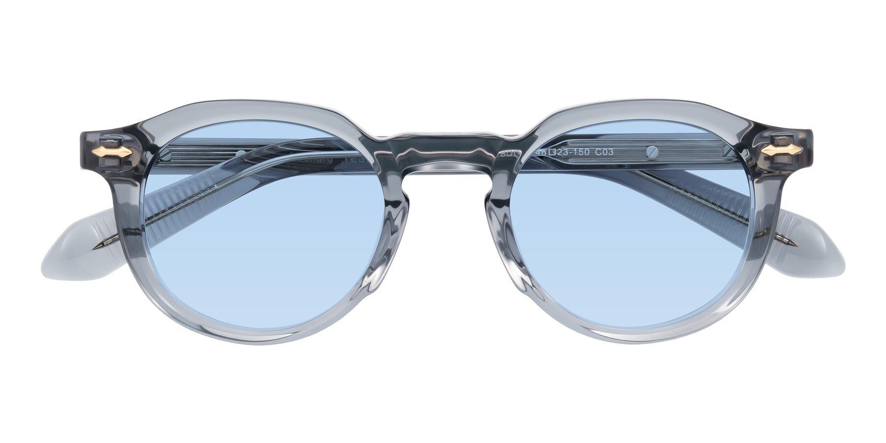 Folded Front of Lachard in Crystal Dusty Blue with Light Blue Tinted Lenses