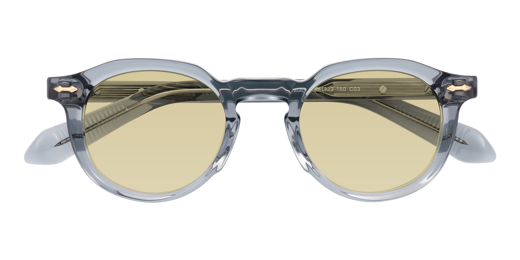 Folded Front of Lachard in Crystal Dusty Blue with Light Champagne Tinted Lenses