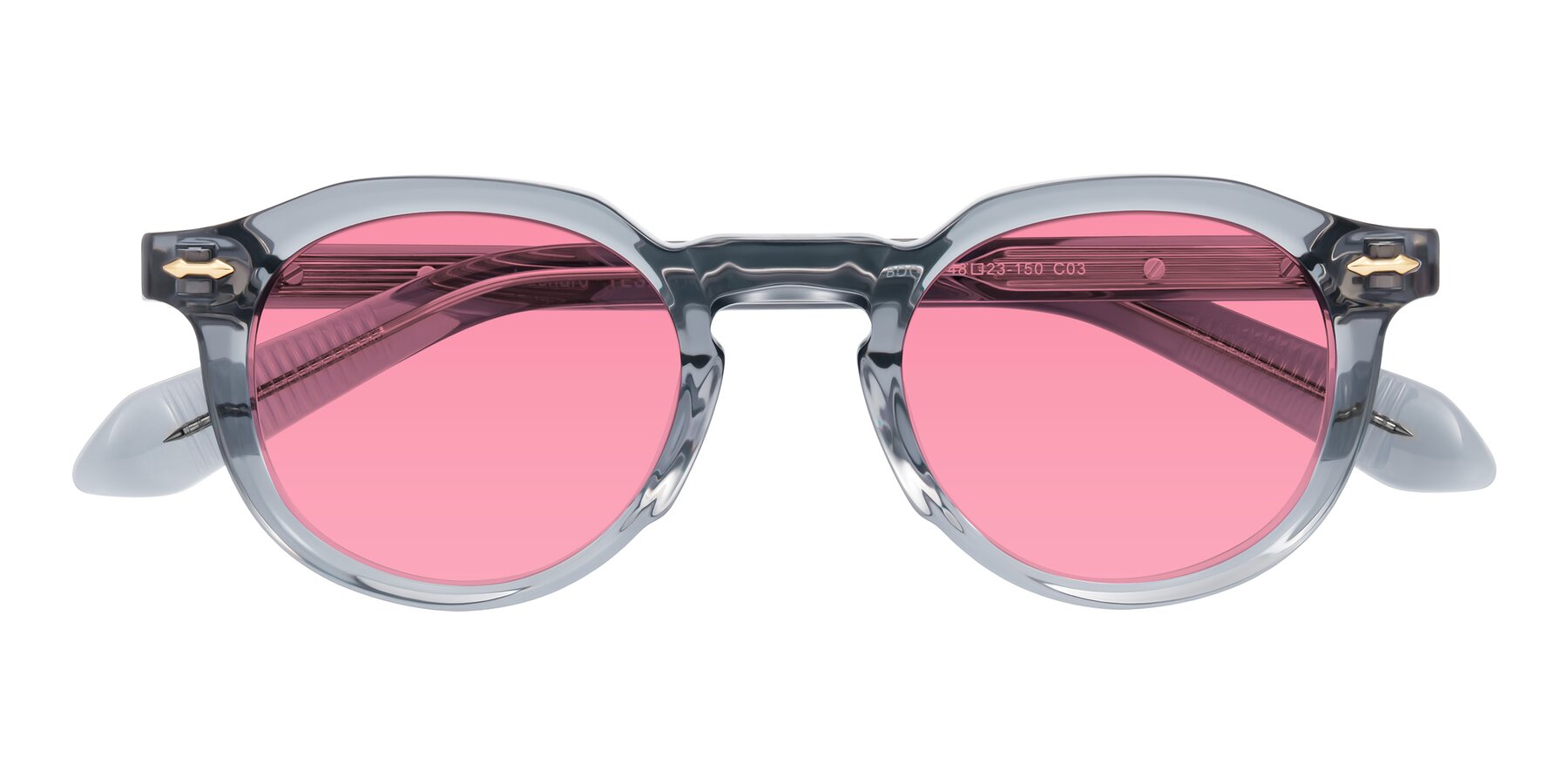 Folded Front of Lachard in Crystal Dusty Blue with Pink Tinted Lenses