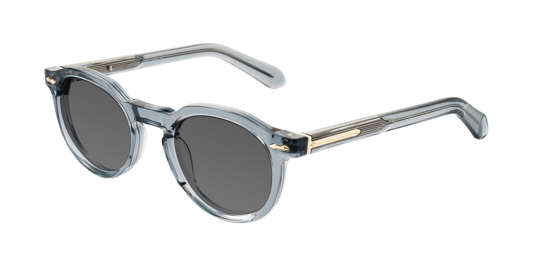 Angle of Lachard in Crystal Dusty Blue with Medium Gray Tinted Lenses
