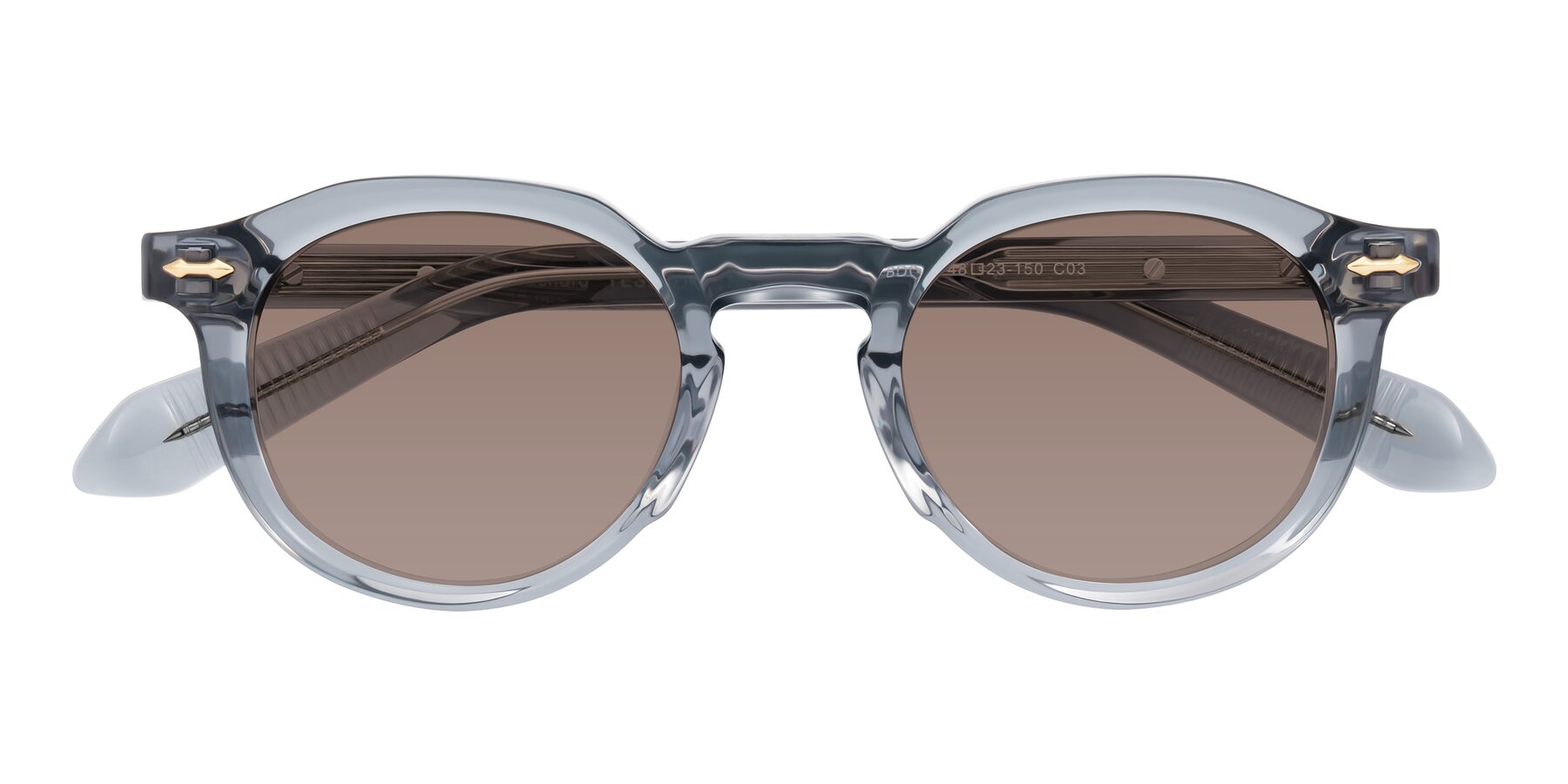Folded Front of Lachard in Crystal Dusty Blue with Medium Brown Tinted Lenses