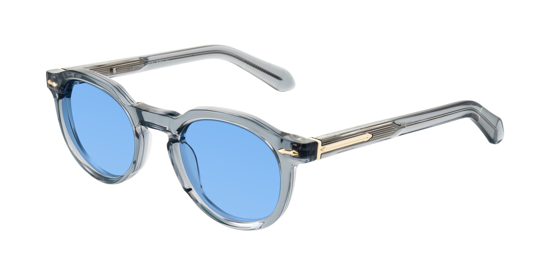 Angle of Lachard in Crystal Dusty Blue with Medium Blue Tinted Lenses