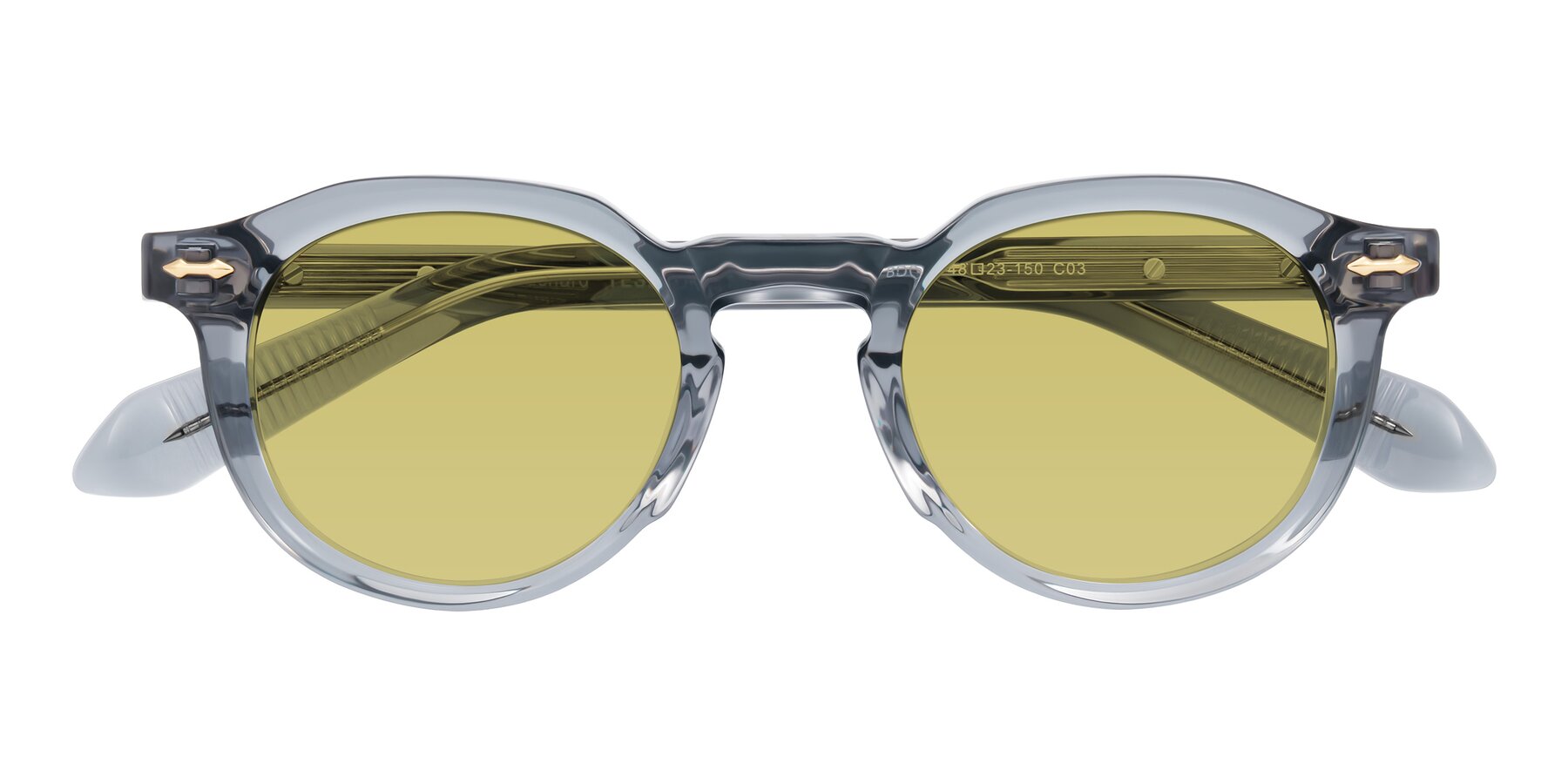 Folded Front of Lachard in Crystal Dusty Blue with Medium Champagne Tinted Lenses