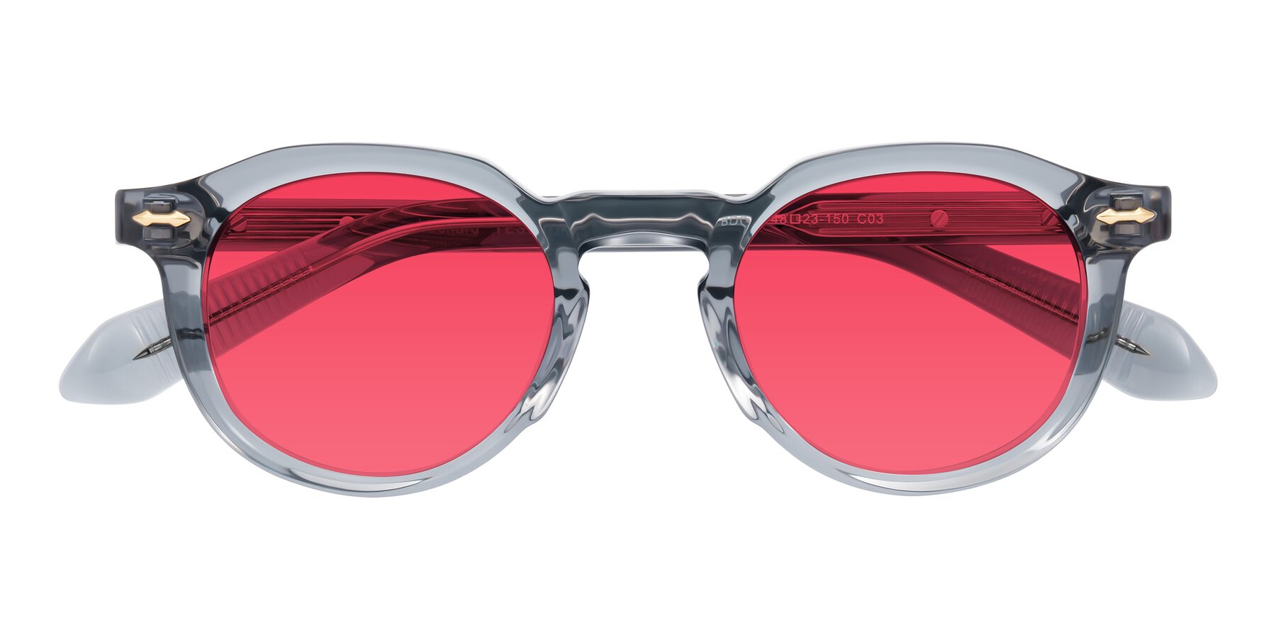 Folded Front of Lachard in Crystal Dusty Blue with Red Tinted Lenses