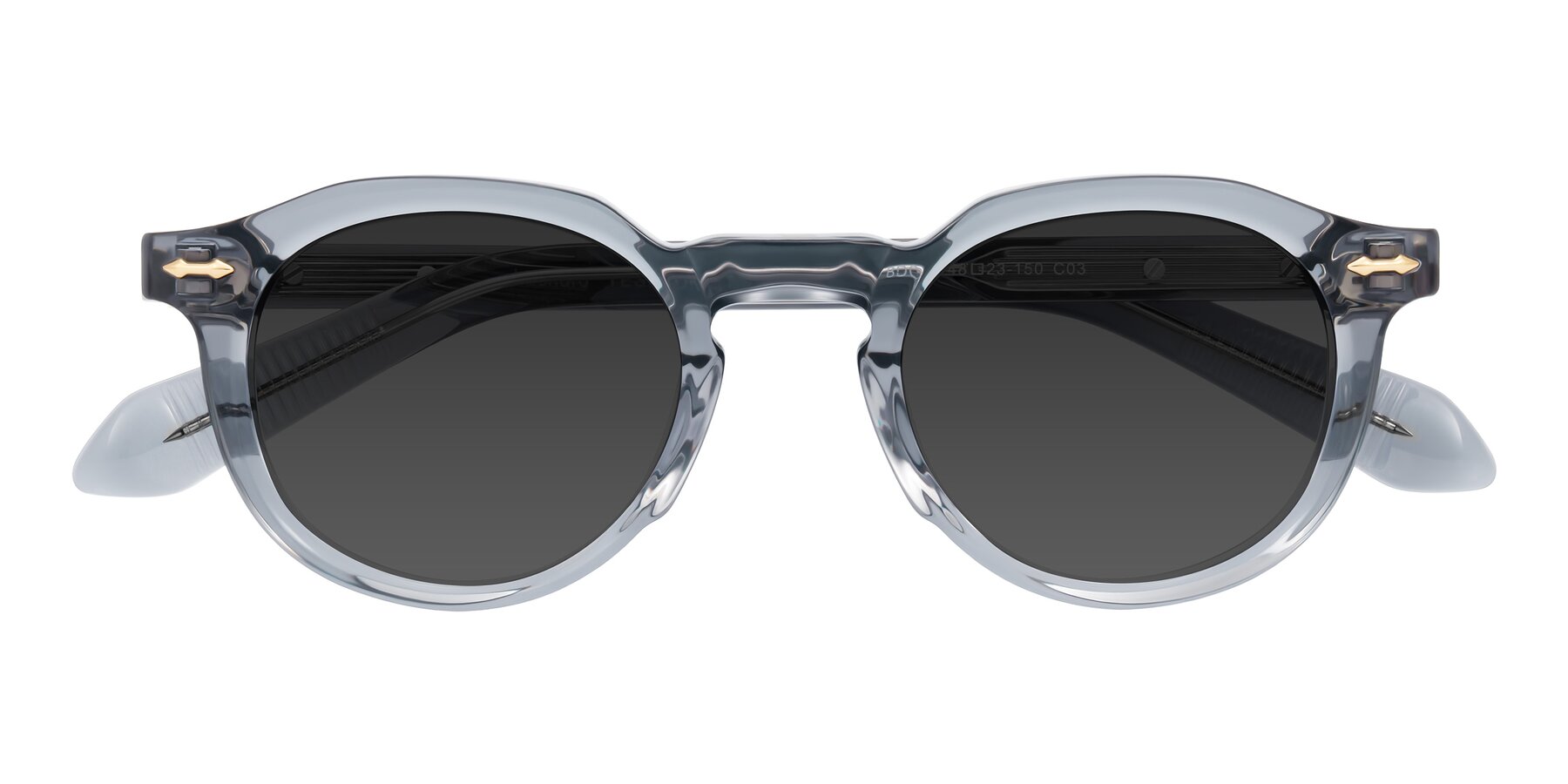 Folded Front of Lachard in Crystal Dusty Blue with Gray Tinted Lenses