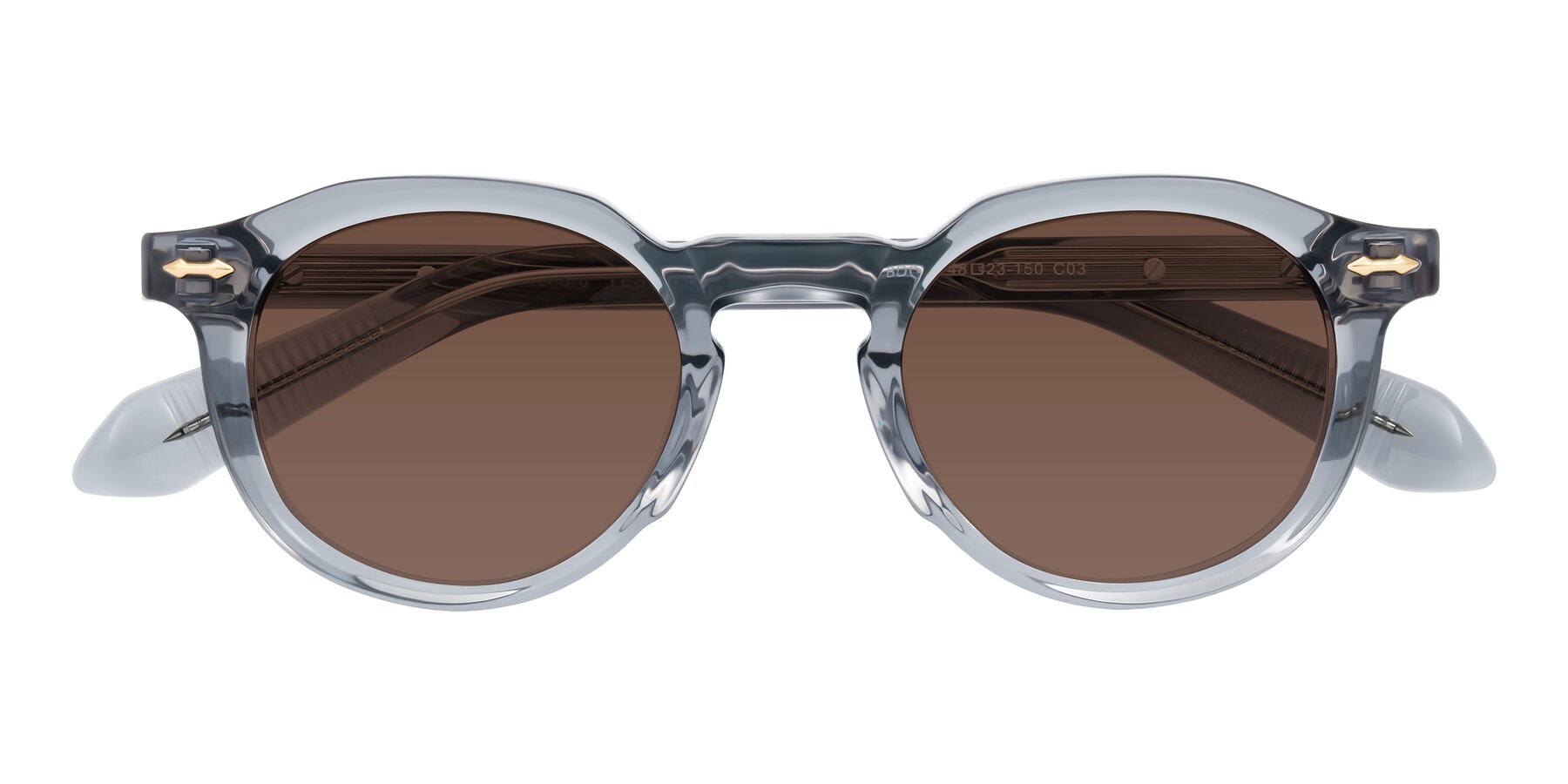Folded Front of Lachard in Crystal Dusty Blue with Brown Tinted Lenses
