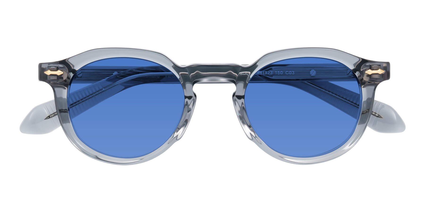 Folded Front of Lachard in Crystal Dusty Blue with Blue Tinted Lenses