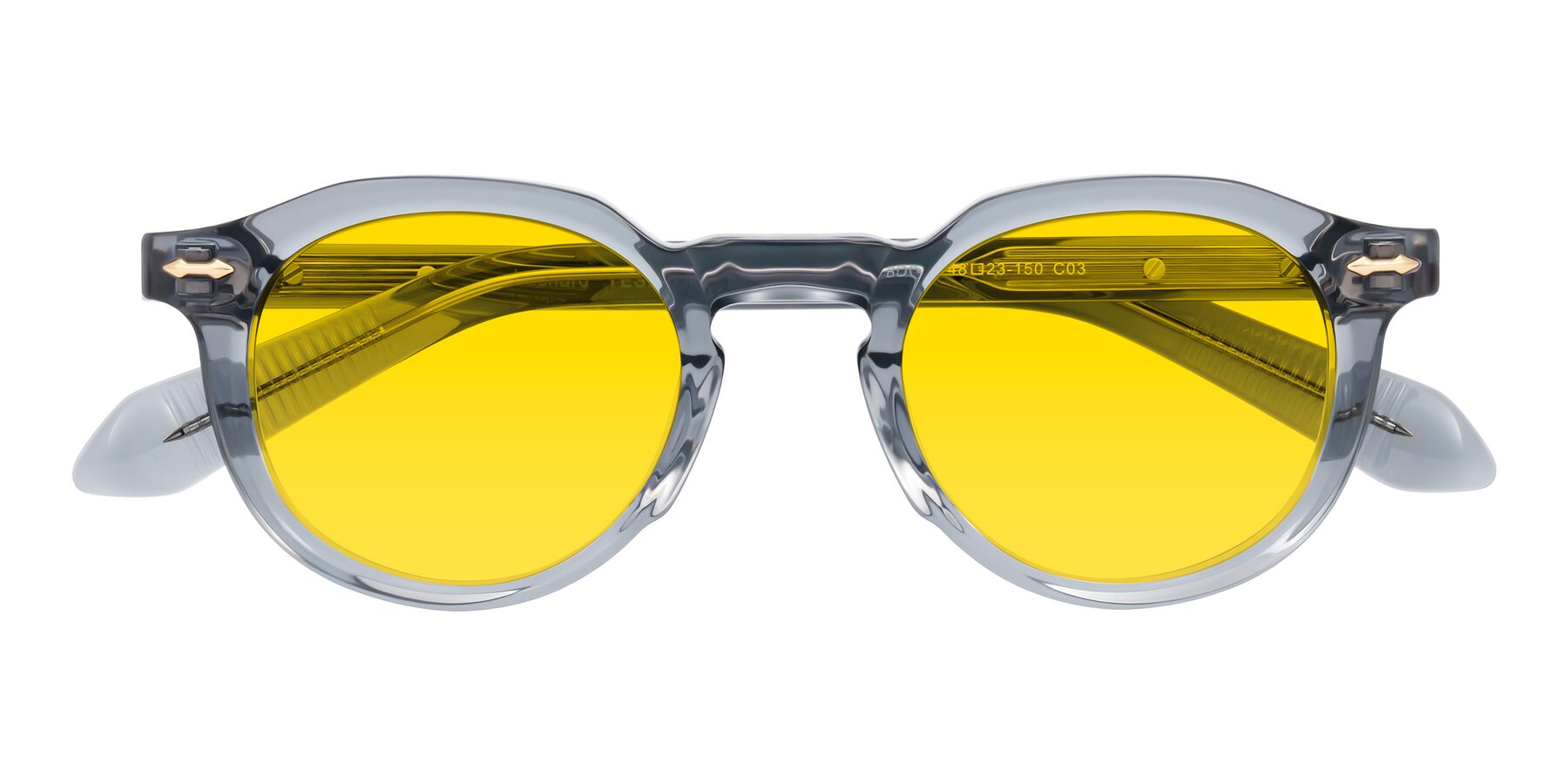 Folded Front of Lachard in Crystal Dusty Blue with Yellow Tinted Lenses