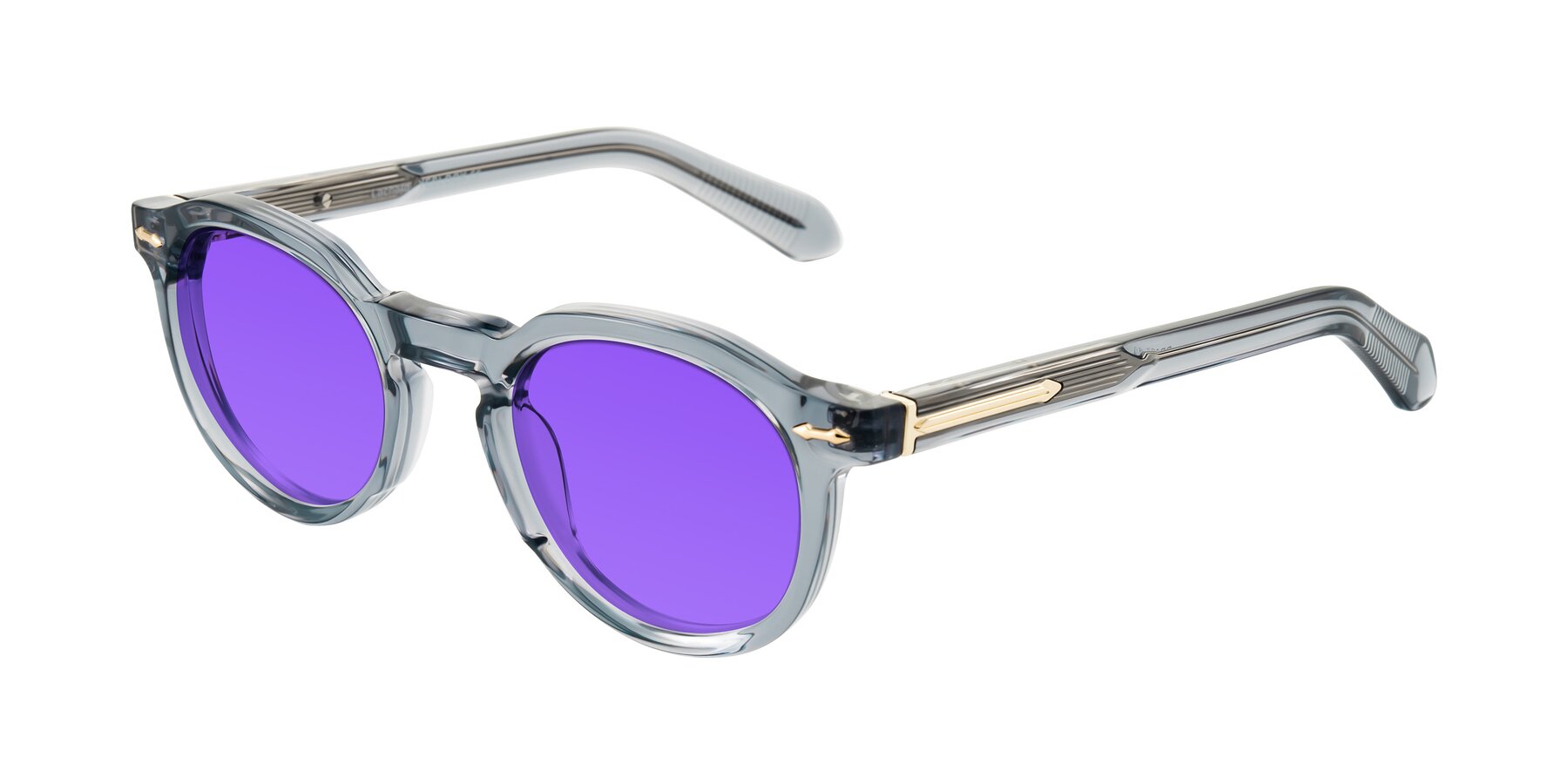 Angle of Lachard in Crystal Dusty Blue with Purple Tinted Lenses