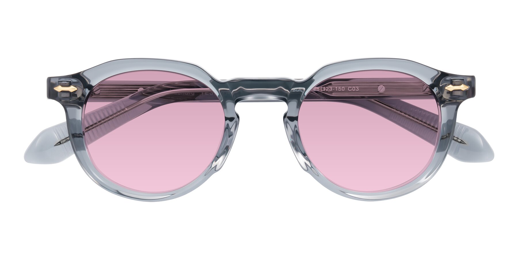 Folded Front of Lachard in Crystal Dusty Blue with Light Wine Tinted Lenses