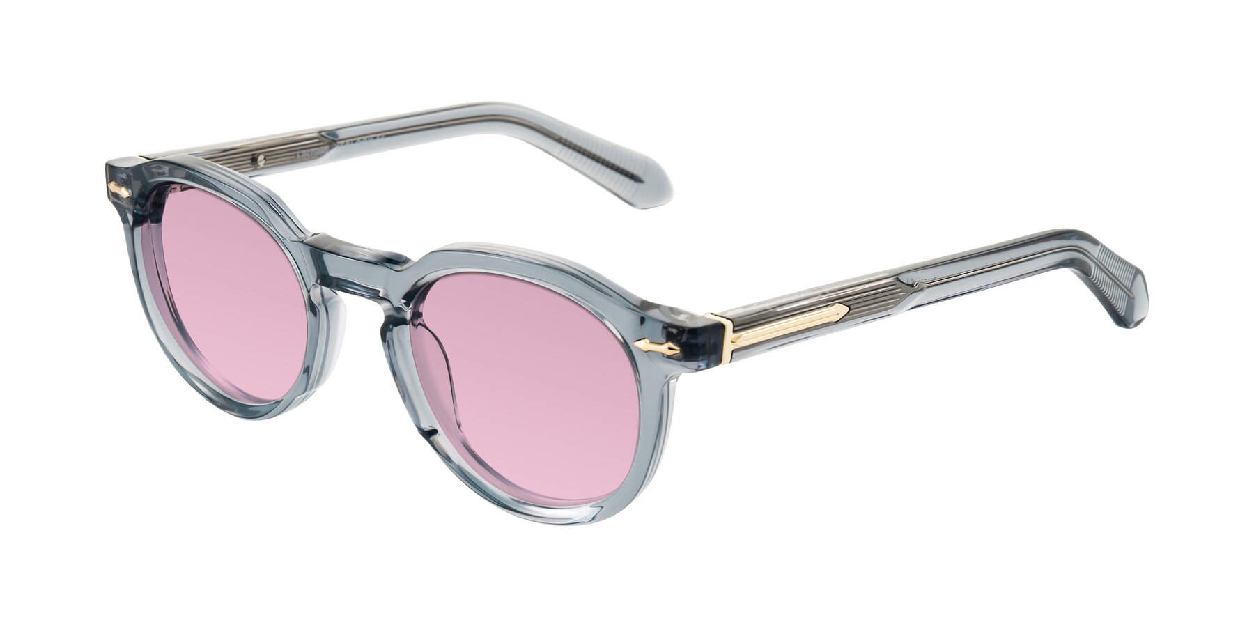 Angle of Lachard in Crystal Dusty Blue with Light Wine Tinted Lenses