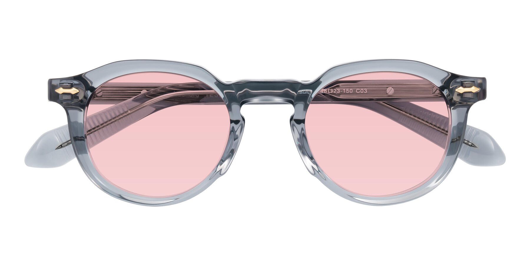 Folded Front of Lachard in Crystal Dusty Blue with Light Garnet Tinted Lenses