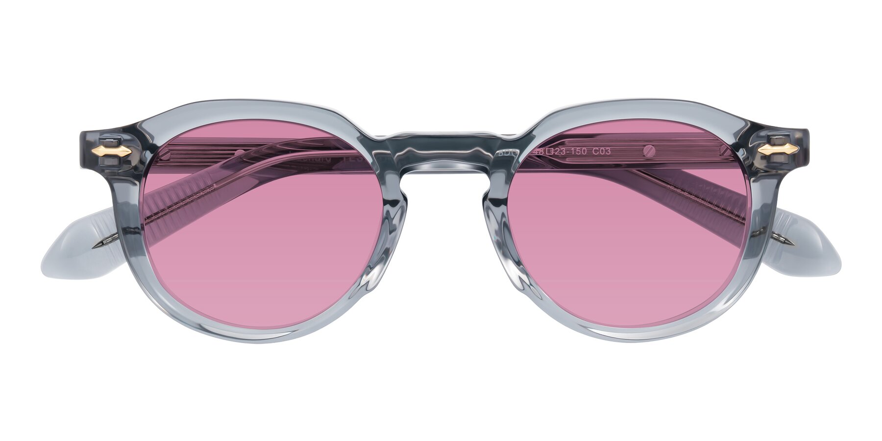 Folded Front of Lachard in Crystal Dusty Blue with Medium Wine Tinted Lenses