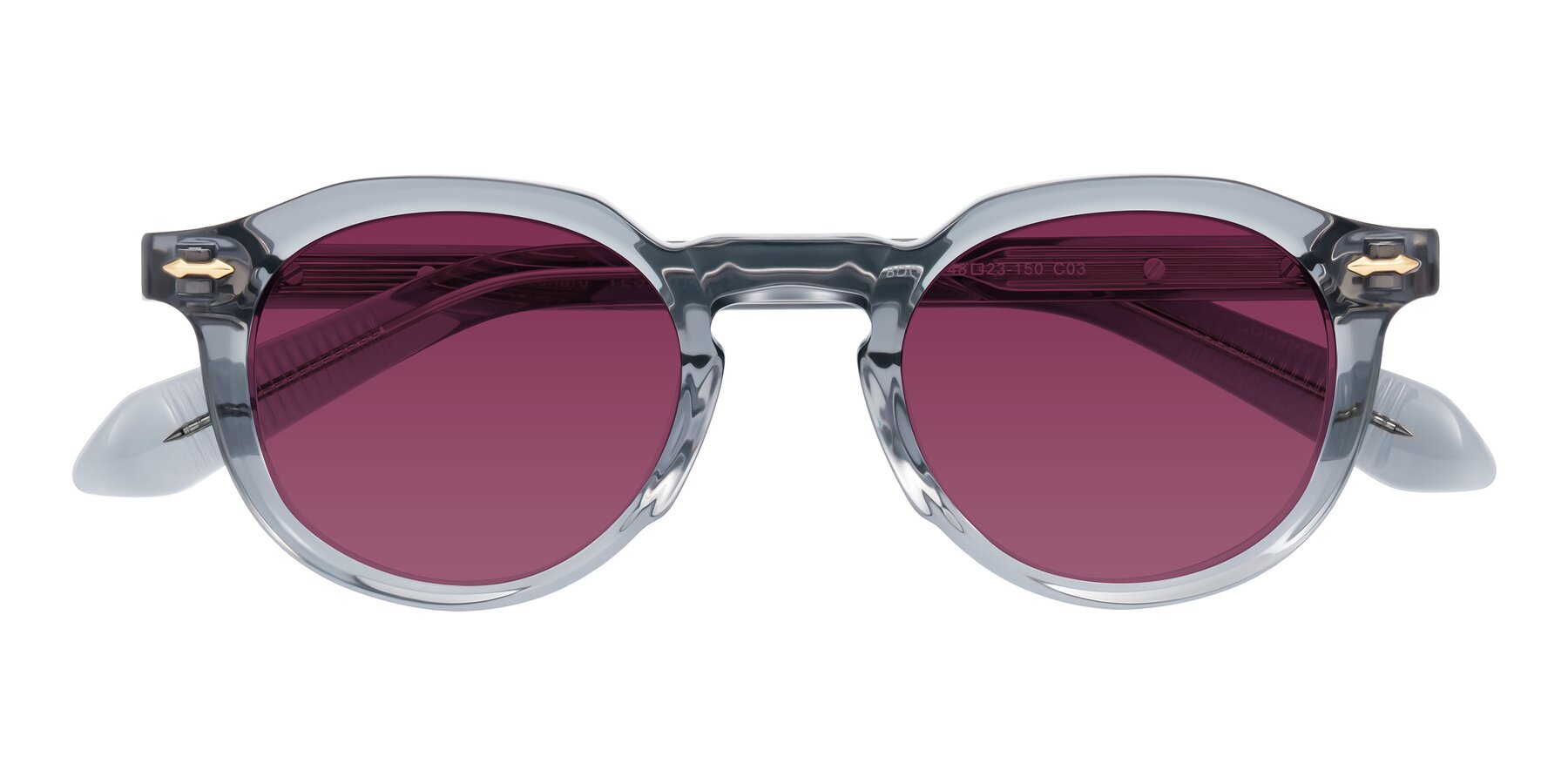 Folded Front of Lachard in Crystal Dusty Blue with Wine Tinted Lenses