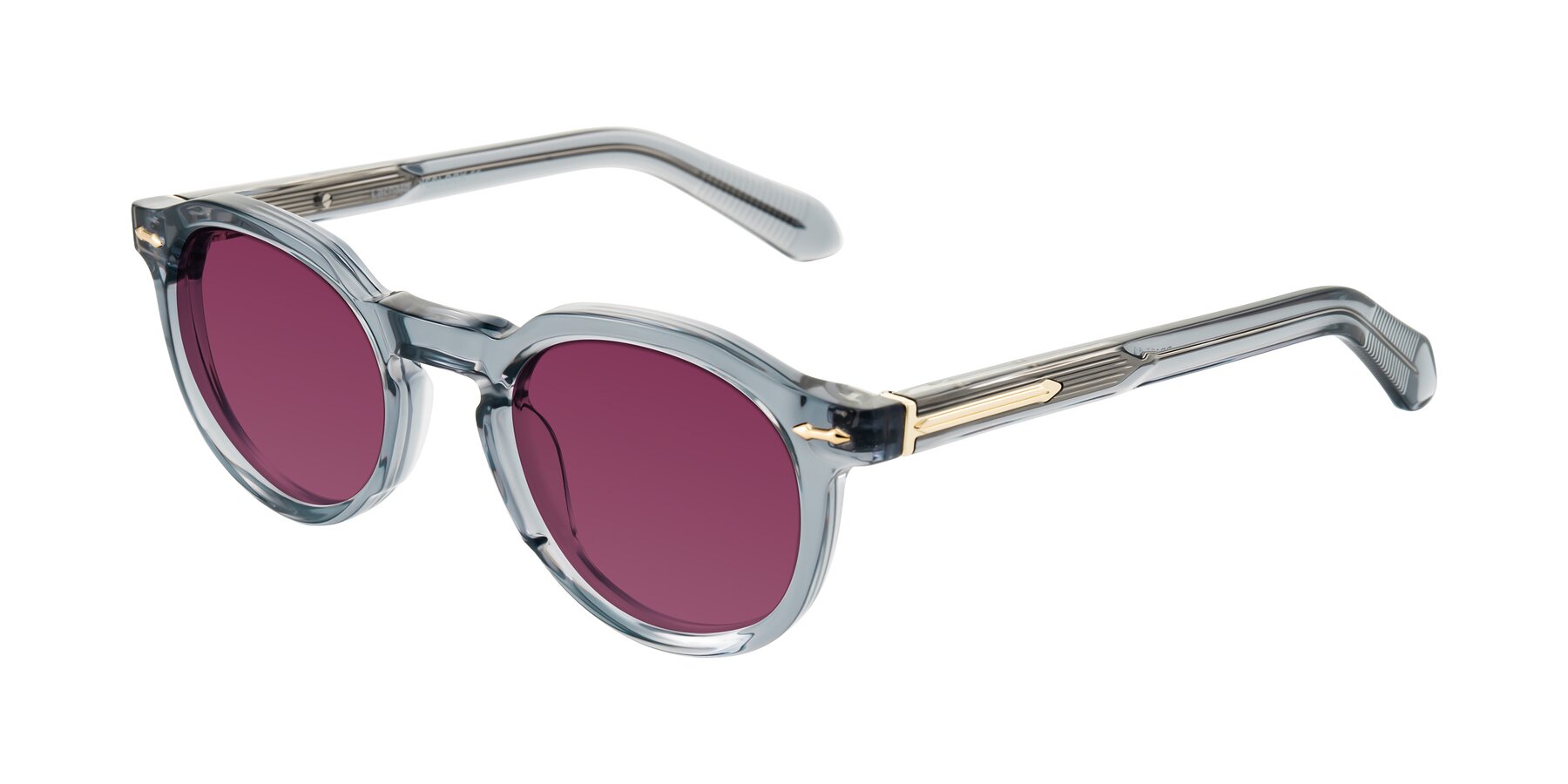 Angle of Lachard in Crystal Dusty Blue with Wine Tinted Lenses