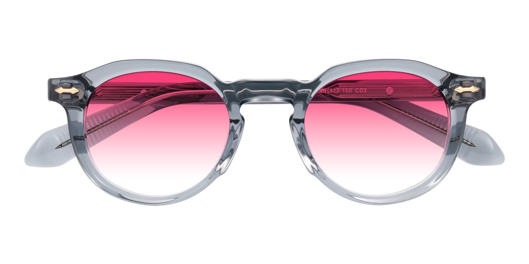 Folded Front of Lachard in Crystal Dusty Blue with Pink Gradient Lenses