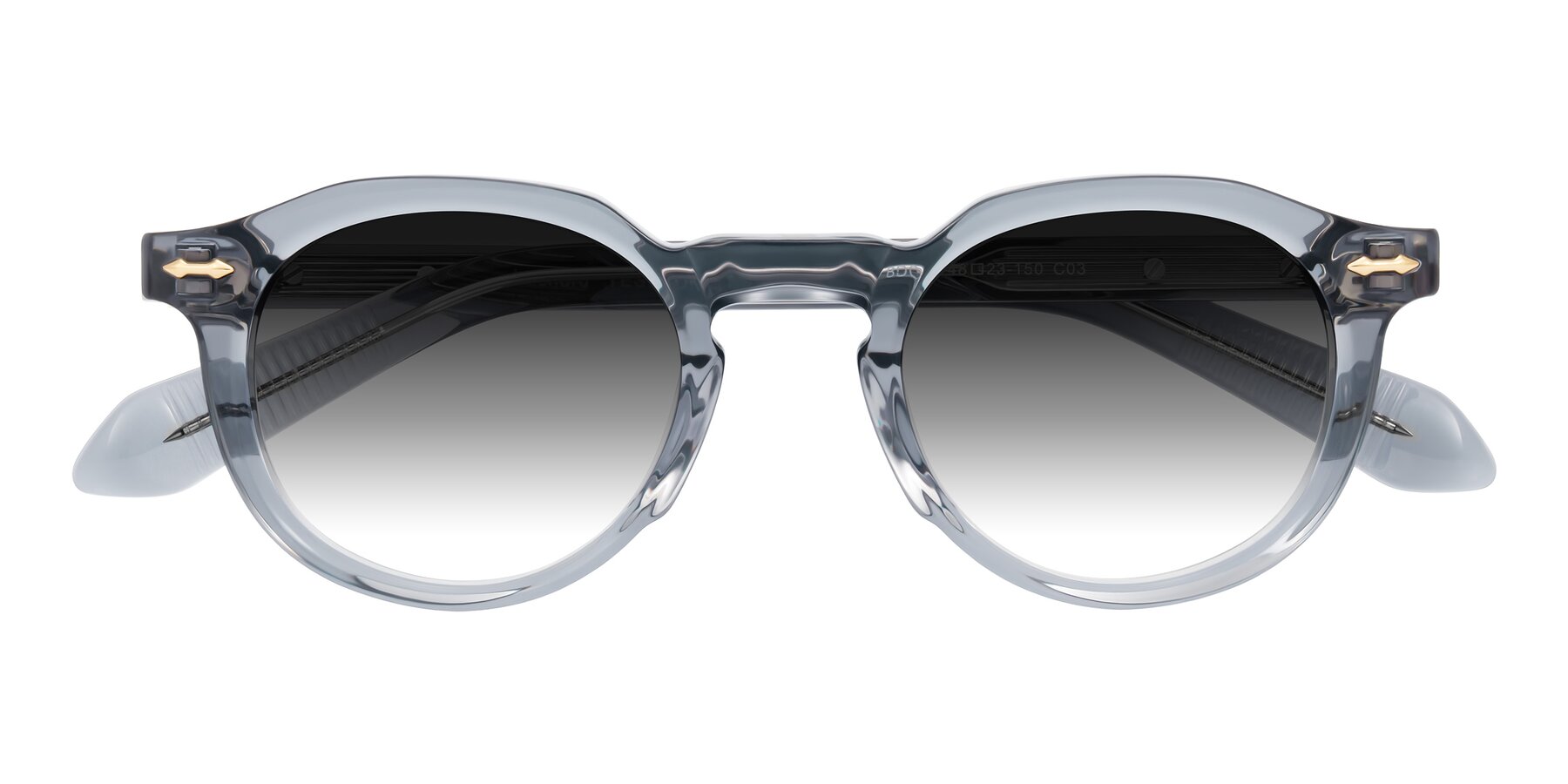 Folded Front of Lachard in Crystal Dusty Blue with Gray Gradient Lenses