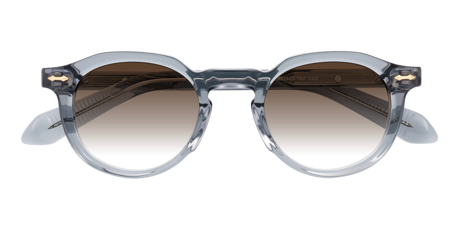 Folded Front of Lachard in Crystal Dusty Blue with Brown Gradient Lenses
