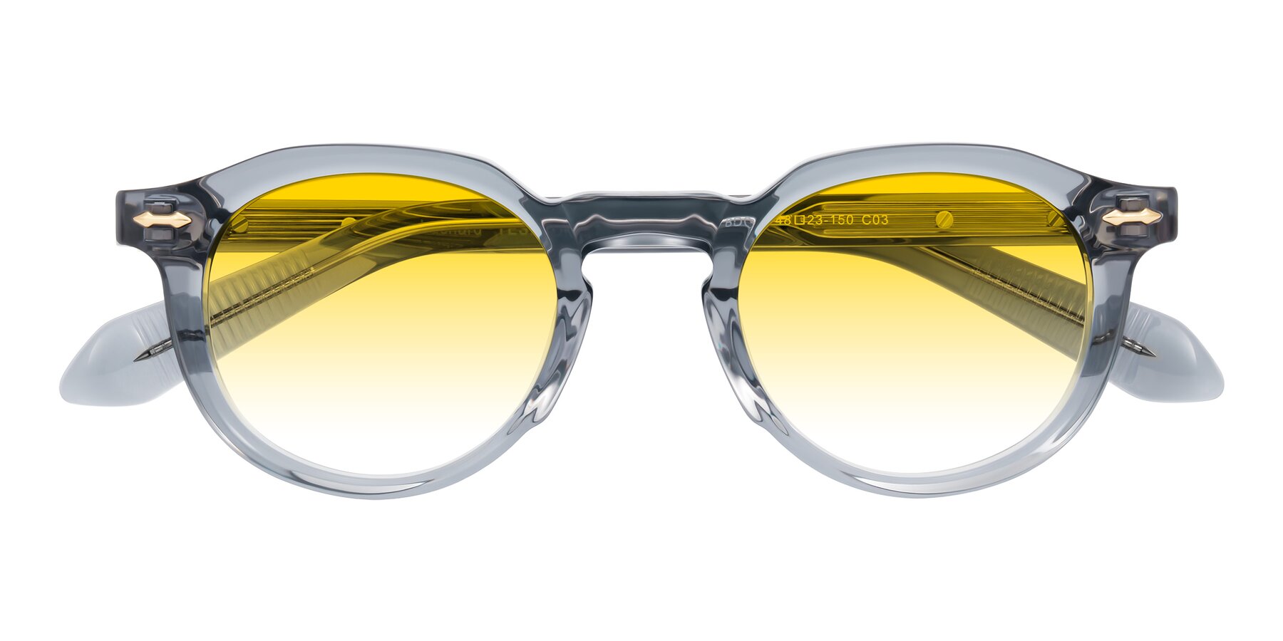 Folded Front of Lachard in Crystal Dusty Blue with Yellow Gradient Lenses