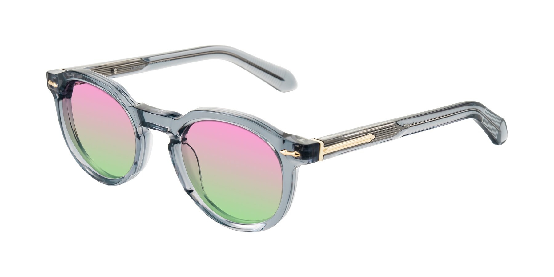 Angle of Lachard in Crystal Dusty Blue with Pink / Green Gradient Lenses