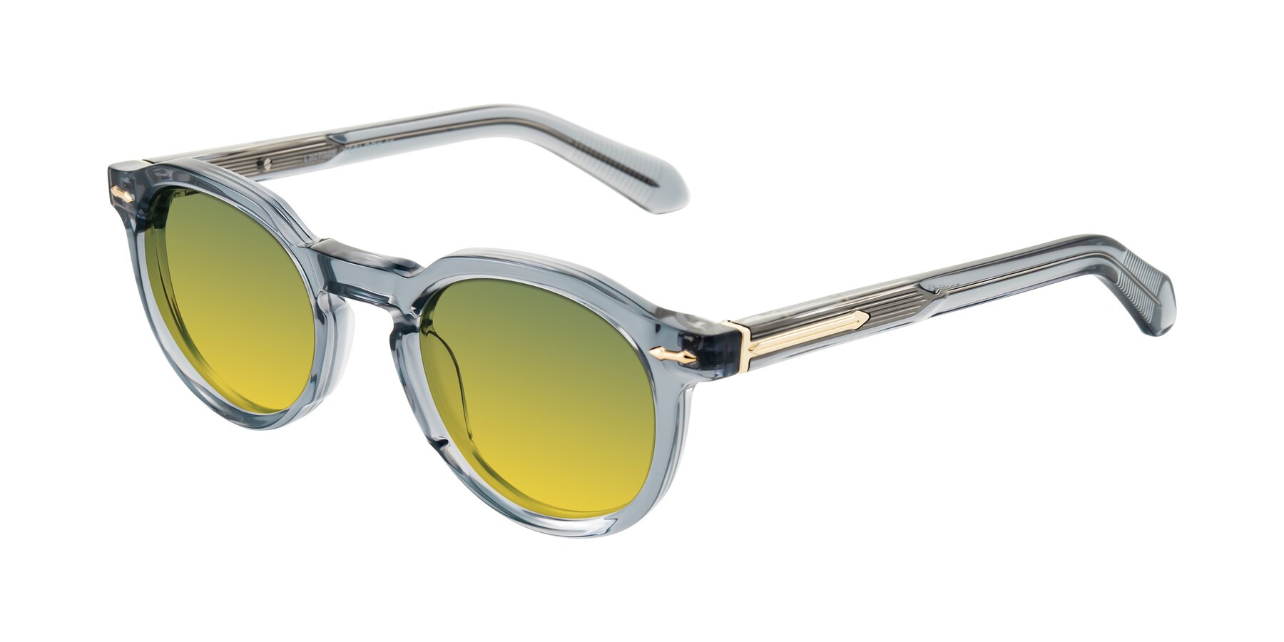 Angle of Lachard in Crystal Dusty Blue with Green / Yellow Gradient Lenses
