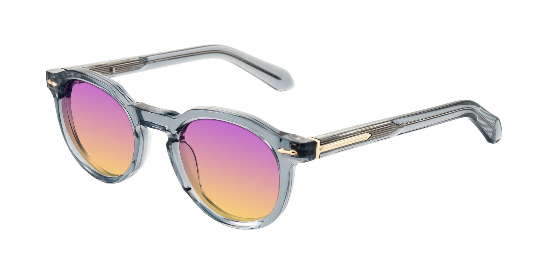 Angle of Lachard in Crystal Dusty Blue with Purple / Yellow Gradient Lenses