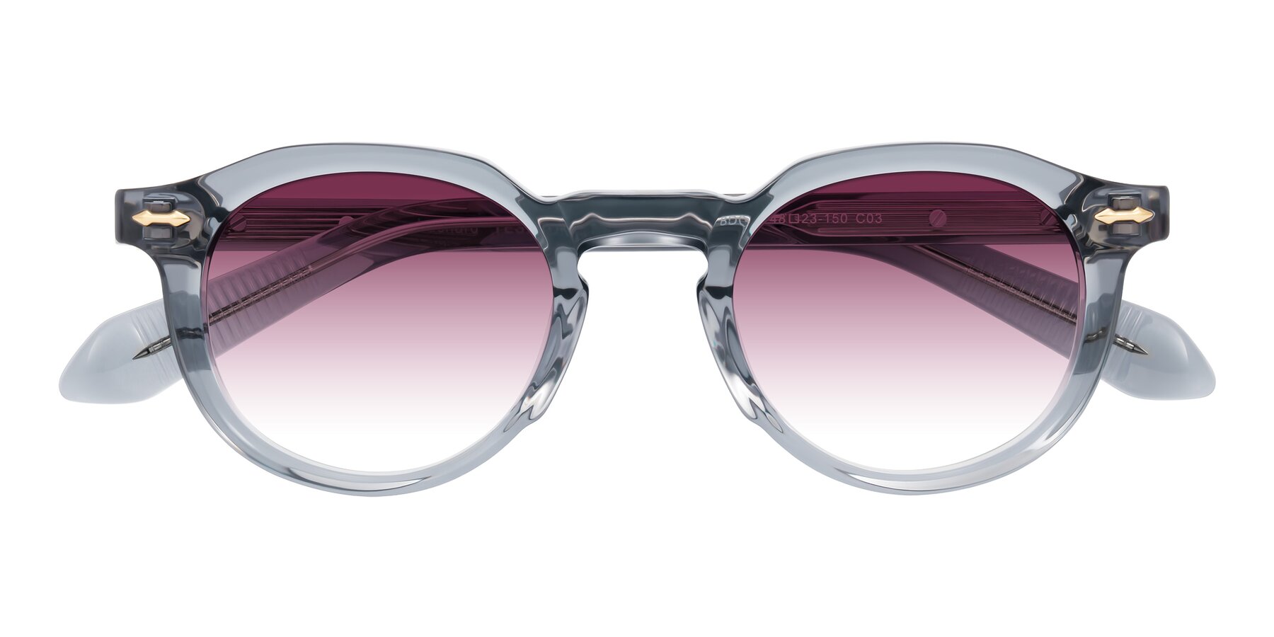 Folded Front of Lachard in Crystal Dusty Blue with Wine Gradient Lenses