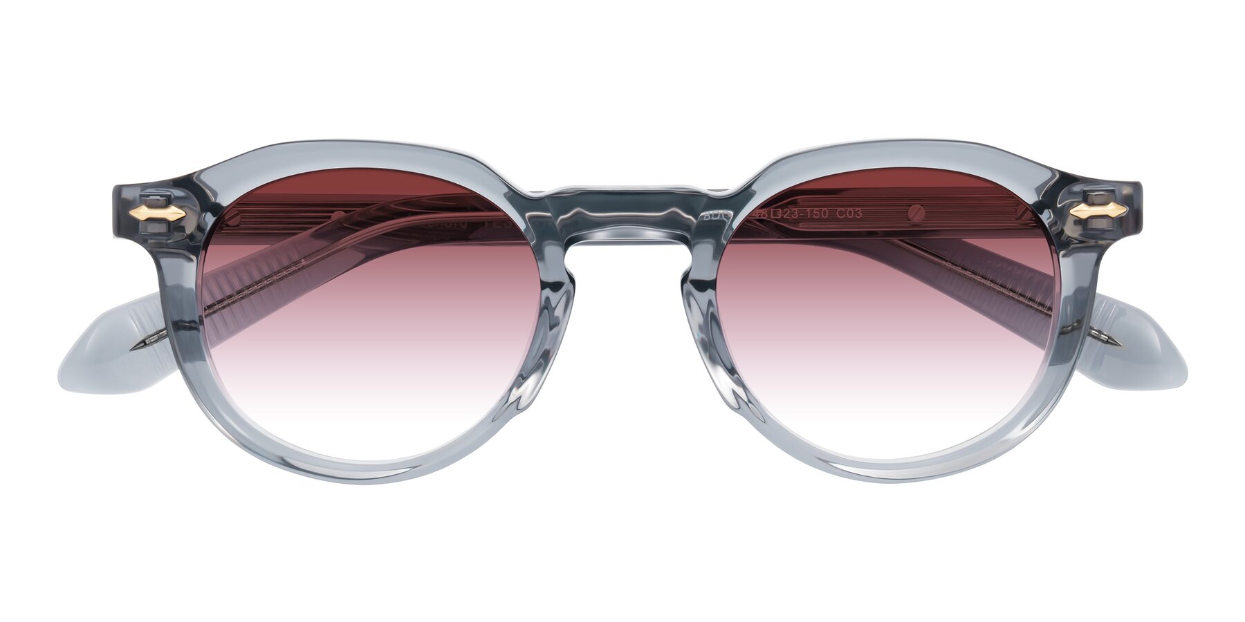 Folded Front of Lachard in Crystal Dusty Blue with Garnet Gradient Lenses